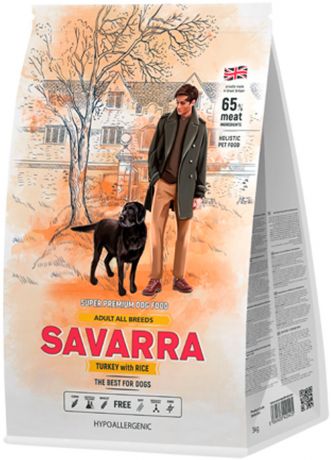 Savarra Adult Dog All Breeds для взрослых собак всех пород с индейкой и рисом (3 кг)