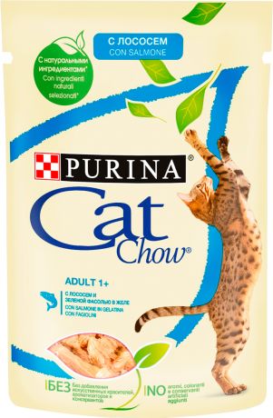Cat Chow для взрослых кошек с лососем и зеленым горошком в желе 85 гр (85 гр)