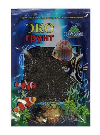 Грунт для аквариума Цветная мраморная крошка черная блестящая 2 - 5 мм ЭКОгрунт (3,5 кг)