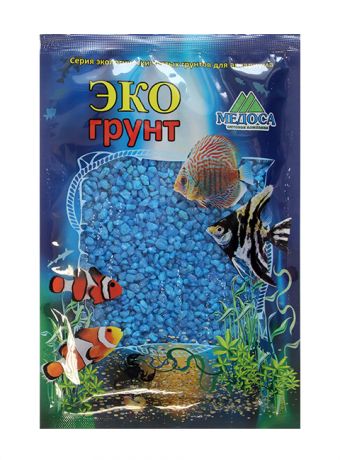 Грунт для аквариума Цветная мраморная крошка голубая блестящая 2 - 5 мм ЭКОгрунт (3,5 кг)