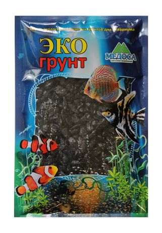 Грунт для аквариума Цветная мраморная крошка черная блестящая 5 – 10 мм ЭКОгрунт (1 кг)