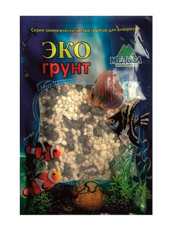 Грунт для аквариума Цветная мраморная крошка черно/белая блестящая 2 – 5 мм ЭКОгрунт (3,5 кг)