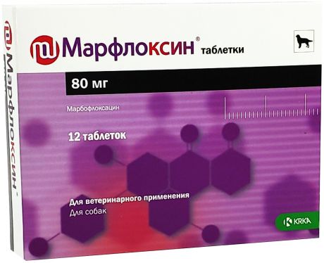 марфлоксин 80 мг для собак и кошек для лечения заболеваний бактериальной и микроплазменной этиологии (12 таблеток)