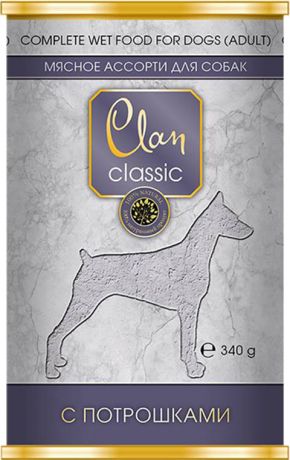 Clan Classic мясное ассорти для взрослых собак с потрошками (340 гр х 9 шт)