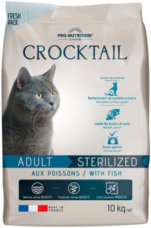 Flatazor Crocktail Adult Sterilised Fish для взрослых кастрированных котов и стерилизованных кошек с рыбой (10 кг)