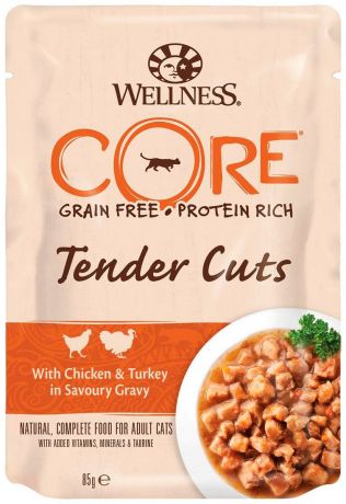 Wellness Core Cat Tender Cuts для взрослых кошек с нежными кусочками курицы и индейки в соусе 85 гр (85 гр)