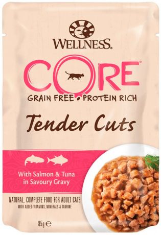 Wellness Core Cat Tender Cuts для взрослых кошек с нежными кусочками лосося и тунца в соусе 85 гр (85 гр)