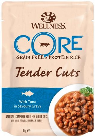 Wellness Core Cat Tender Cuts для взрослых кошек с нежными кусочками тунца в соусе 85 гр (85 гр х 24 шт)