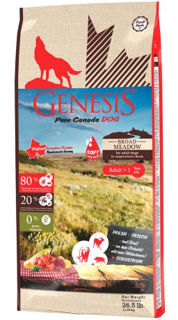 Genesis Pure Canada Broad Meadow Adult беззерновой для взрослых собак всех пород с говядиной, косулей и диким кабаном (11,79 кг)