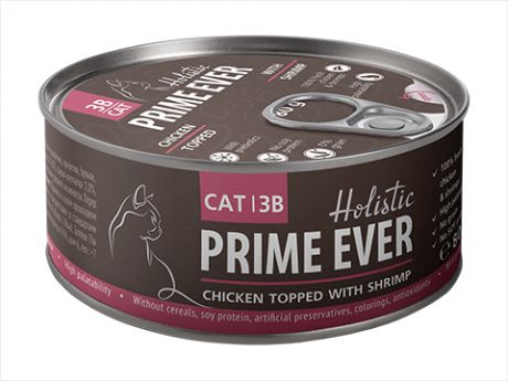 Prime Ever Chicken Topped With Shrimp холистик для кошек и котят с цыпленком и креветками в желе 80 гр (80 гр х 24 шт)