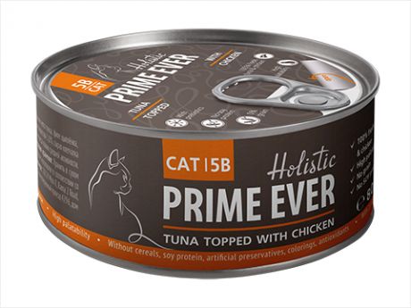 Prime Ever Tuna Topped With Chicken холистик для кошек и котят с тунцом и цыпленком в желе 80 гр (80 гр х 24 шт)