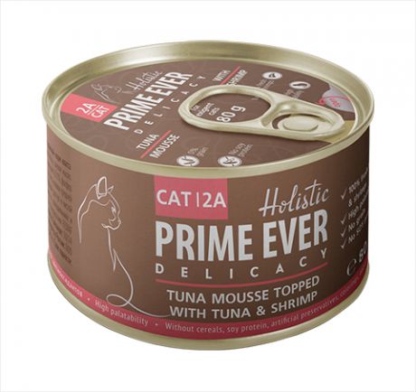 Prime Ever Delicacy Tuna Mousse Topped With Tuna & Shrimp холистик для кошек и котят мусс с тунцом и креветками 80 гр (80 гр х 24 шт)
