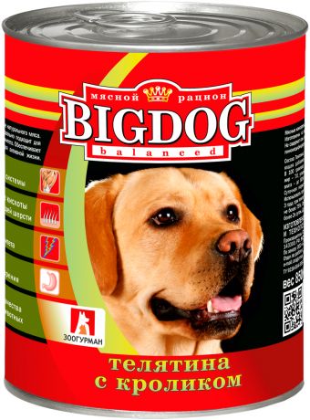 зоогурман Big Dog для взрослых собак с телятиной и кроликом 850 гр (850 гр х 9 шт)