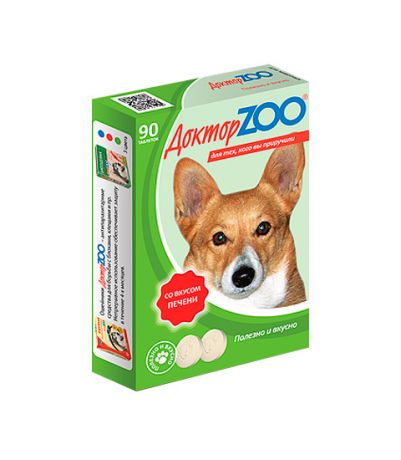 доктор Zoo мультивитаминное лакомство для собак со вкусом печени и биотином (90 таблеток)