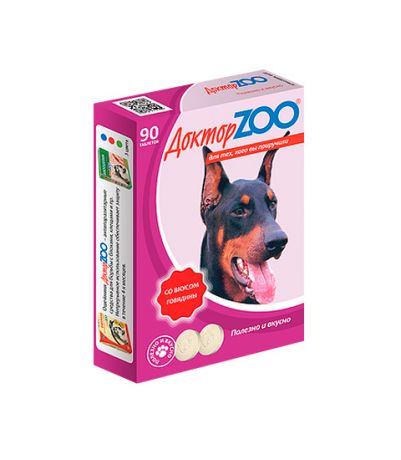 доктор Zoo мультивитаминное лакомство для собак со вкусом говядины и биотином (90 таблеток)
