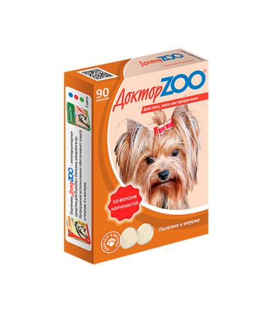 доктор Zoo мультивитаминное лакомство для собак со вкусом копченостей и биотином (90 таблеток)