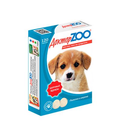 доктор Zoo здоровый щенок мультивитаминное лакомство для щенков с кальцием (120 таблеток)