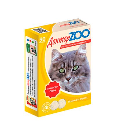 доктор Zoo мультивитаминное лакомство для кошек со вкусом сыра и биотином (90 таблеток)
