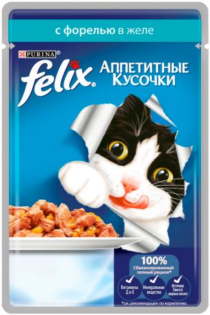 Felix для взрослых кошек с форелью в желе 85 гр (85 гр х 24 шт)