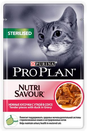 Purina Pro Plan Cat Adult Sterilised Duck для взрослых кастрированных котов и стерилизованных кошек с уткой в соусе 85 гр (85 гр х 24 шт)