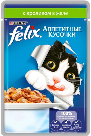 Felix для взрослых кошек с кроликом в желе 85 гр (85 гр х 24 шт)