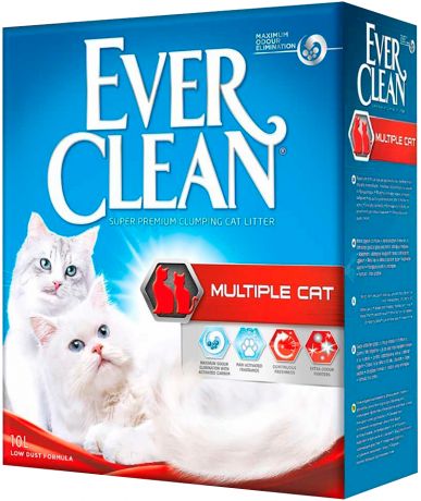Ever Clean Multiple Cat наполнитель комкующийся для туалета кошек с ароматизатором (красная полоска) (10 л)