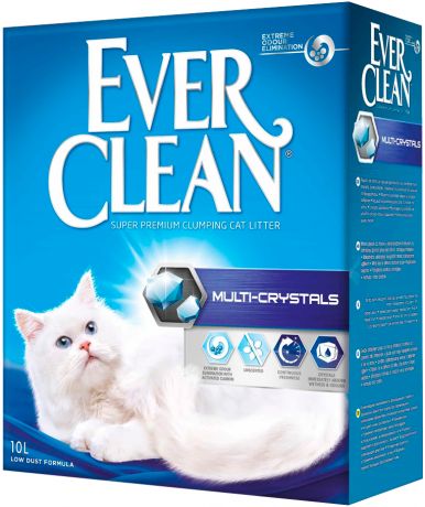 Ever Clean Multi-crystals наполнитель комкующийся для туалета кошек с добавлением кристаллов силикагеля для максимального контроля запаха (сиреневая полоска) (10 + 10 л)