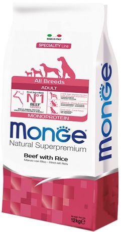 Monge Speciality Dog монобелковый для взрослых собак всех пород с говядиной и рисом (12 + 12 кг)