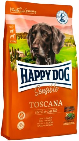 Happy Dog Supreme Toscana Sensible Nutrition для взрослых собак всех пород при аллергии с уткой и лососем (12,5 + 12,5 кг)