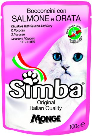 Simba для взрослых кошек с лососем и камбалой 100 гр (100 гр х 24 шт)