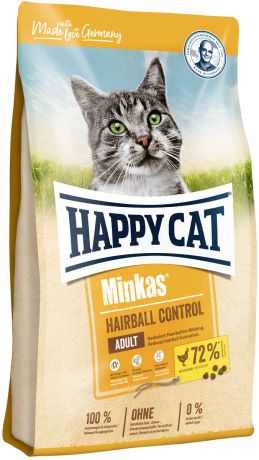 Happy Cat Minkas Hairball Control для взрослых кошек для вывода шерсти с птицей (10 кг)