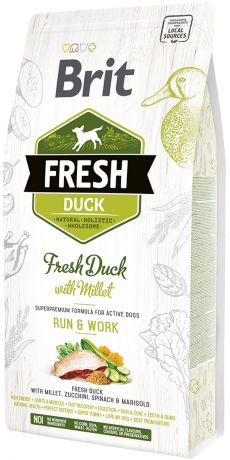 Brit Fresh Duck & Millet Active Run & Work для активных взрослых собак всех пород с уткой и пшеном (2,5 кг)