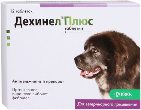 дехинел плюс – антигельминтик для взрослых собак крупных пород со вкусом мяса (уп. 12 таблеток) (1 шт)