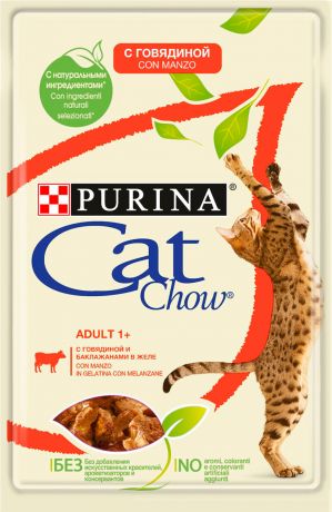 Cat Chow для взрослых кошек с говядиной и баклажанами в желе 85 гр (85 гр х 24 шт)