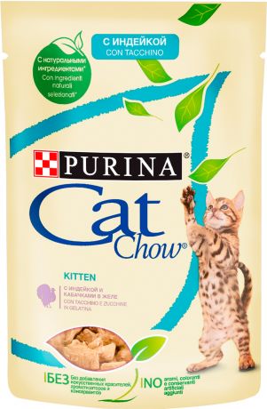 Cat Chow для котят с индейкой и кабачками в желе 85 гр (85 гр х 24 шт)