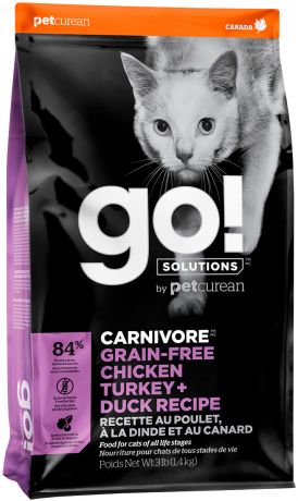 Go! Solutions Carnivore беззерновой для кошек и котят 4 вида мяса с курицей, индейкой, уткой и лососем (3,63 кг)