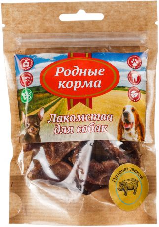 Лакомство родные корма для собак пятачок свиной ломтики сушеные в дровяной печи (30 гр)