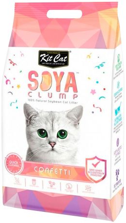 Kit Cat Soya Clump Confetti наполнитель соевый биоразлагаемый комкующийся для туалета кошек с легким ароматом клубники (14 л)