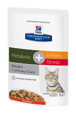 Hill's Prescription Diet Metabolic + Urinary Stress для взрослых кошек стресс при цистите с курицей (85 гр х 12 шт)