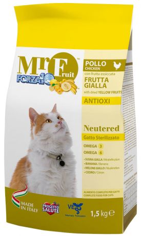 Forza10 Cat Mr.fruit Neutered для взрослых кастрированных котов и стерилизованных кошек живущих дома с курицей (12 кг)