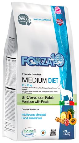 Forza10 Dog Medium Diet монобелковый для взрослых собак средних пород при аллергии с олениной и картофелем (12 кг)