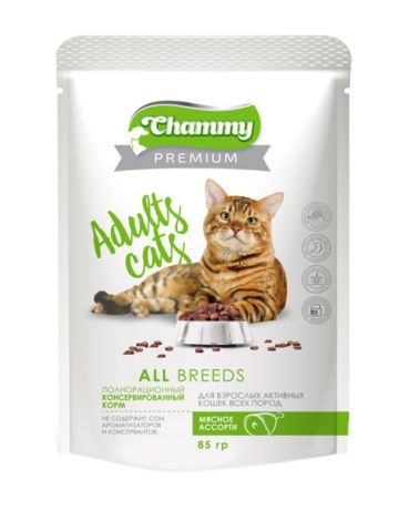 Chammy Premium для взрослых кошек с мясным ассорти 85 гр (85 гр)