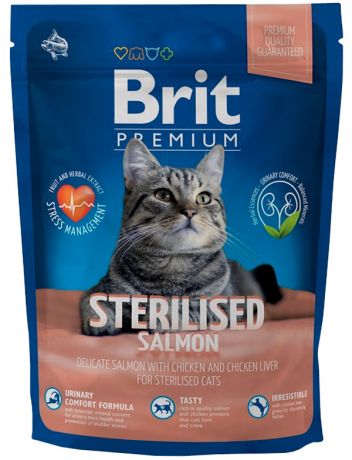 Brit Premium Cat Sterilised Salmon для кастрированных котов и стерилизованных кошек с лососем, курицей и куриной печенью (0,3 кг)