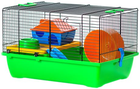 Клетка для грызунов Inter-Zoo G034 Gino Colour + Plastic с пластиковыми цветными аксессуарами 42 х 29 х 26 см (1 шт)