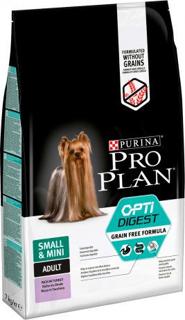 Purina Pro Plan Adult Dog Optidigest Grain-free Small & Mini беззерновой для взрослых собак маленьких пород с чувствительным пищеварением с индейкой (7 + 7 кг)