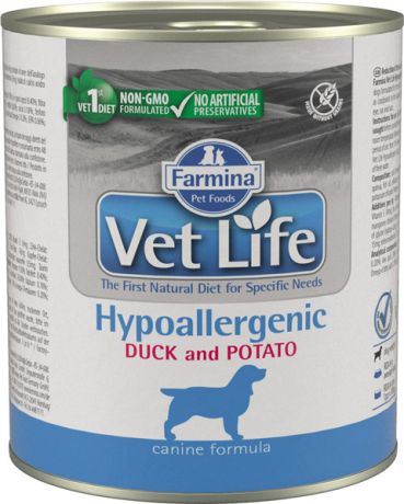 Farmina Vet Life Canin Hypoallergenic для взрослых собак при пищевой аллергии, непереносимости с уткой и картофелем 300 гр (300 гр)