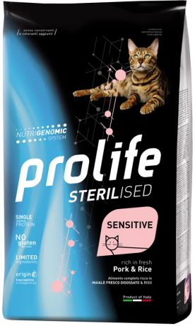 Prolife Sterilised Sensitive Pork & Rice для взрослых кастрированных котов и стерилизованных кошек с чувствительным пищеварением со свининой и рисом (1,5 кг)