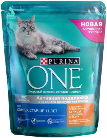 Purina One для пожилых кошек старше 11 лет с курицей и злаками (0,75 кг)
