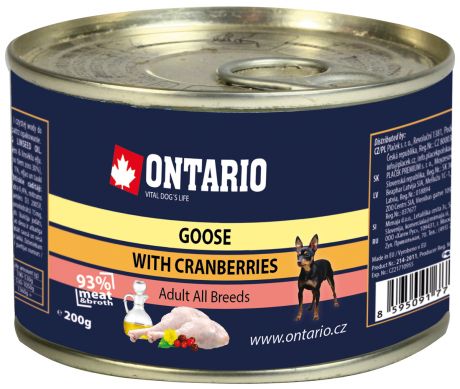 Ontario для взрослых собак с гусем и клюквой 200 гр (200 гр)