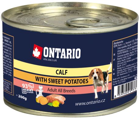 Ontario для взрослых собак с телятиной и бататом (200 гр х 6 шт)